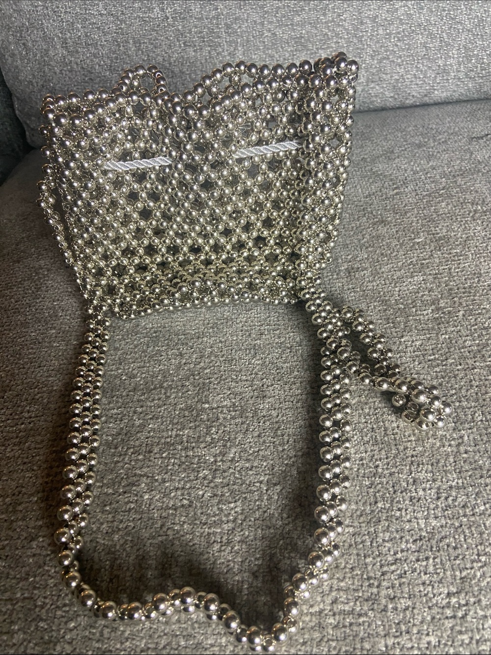 Silver Beaded Mini Drawstring Bag - Picture 3 of 12